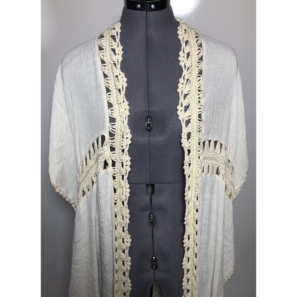 Altar'd‎ State Boho Crochet Lace Kimono Cardigan Ivory Festival M - Picture 9 of 13